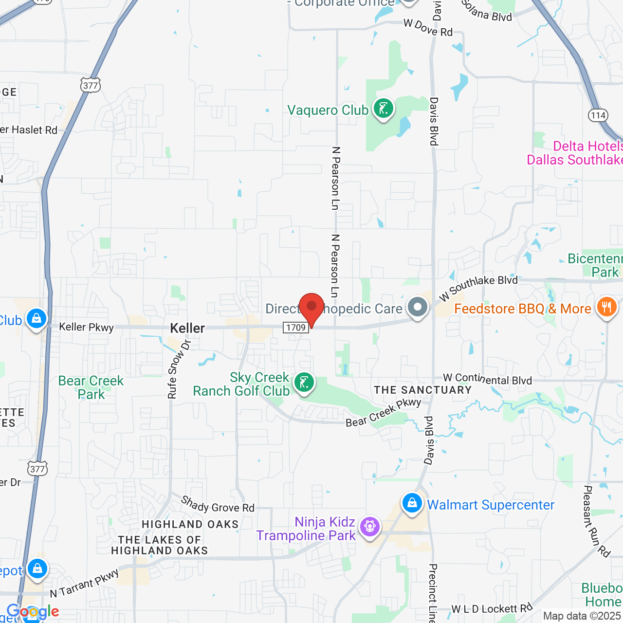 Google map image of our location in 1870 Keller Pkwy Keller, TX